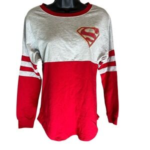 Superman DC Comics Shirt Juniors‎ Womens S 3/5 Red Gray Spirit Style Long Sleeve